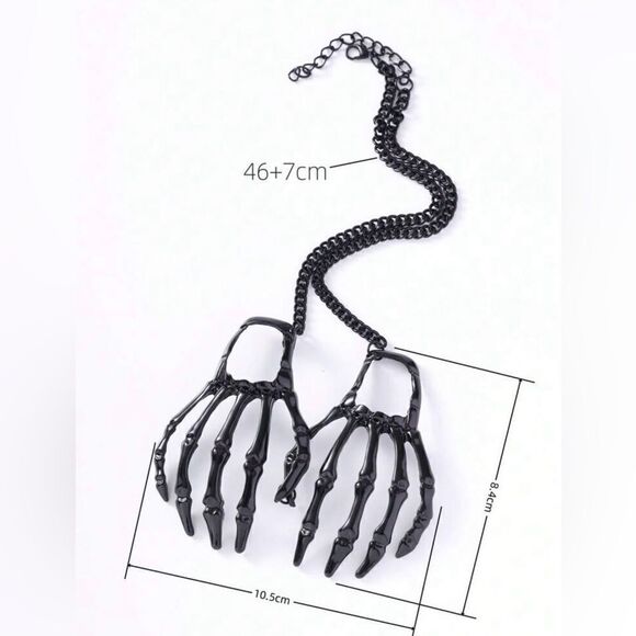 Gothic Black Skeleton Hands necklace, Adjustable chain, Engraved detailing - Picture 4 of 4